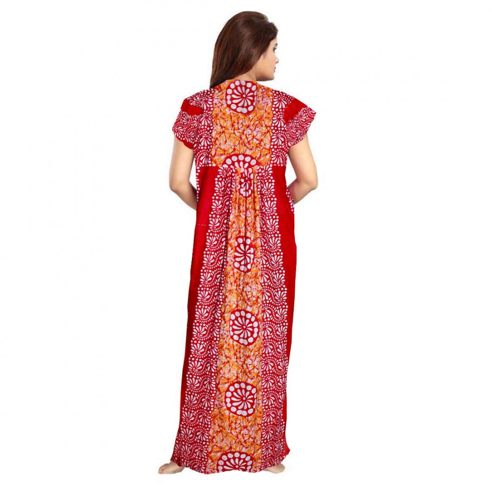 Vaystra Cotton Printed Maxi Nighty – Red