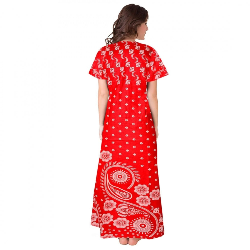 Vaystra Cotton Printed Maxi Nighty – Red