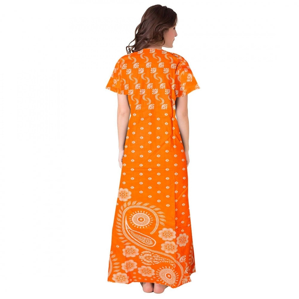 Vaystra Cotton Printed Maxi Nighty – Orange