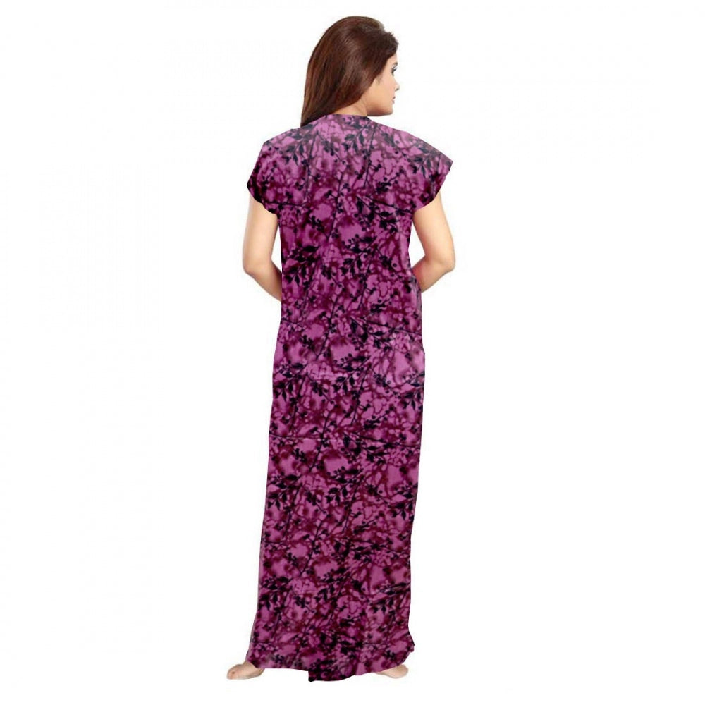 Vaystra Cotton Printed Maxi Nighty – Wine