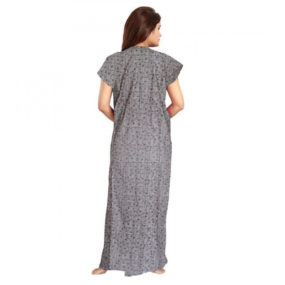Vaystra Cotton Printed Maxi Nighty – Grey