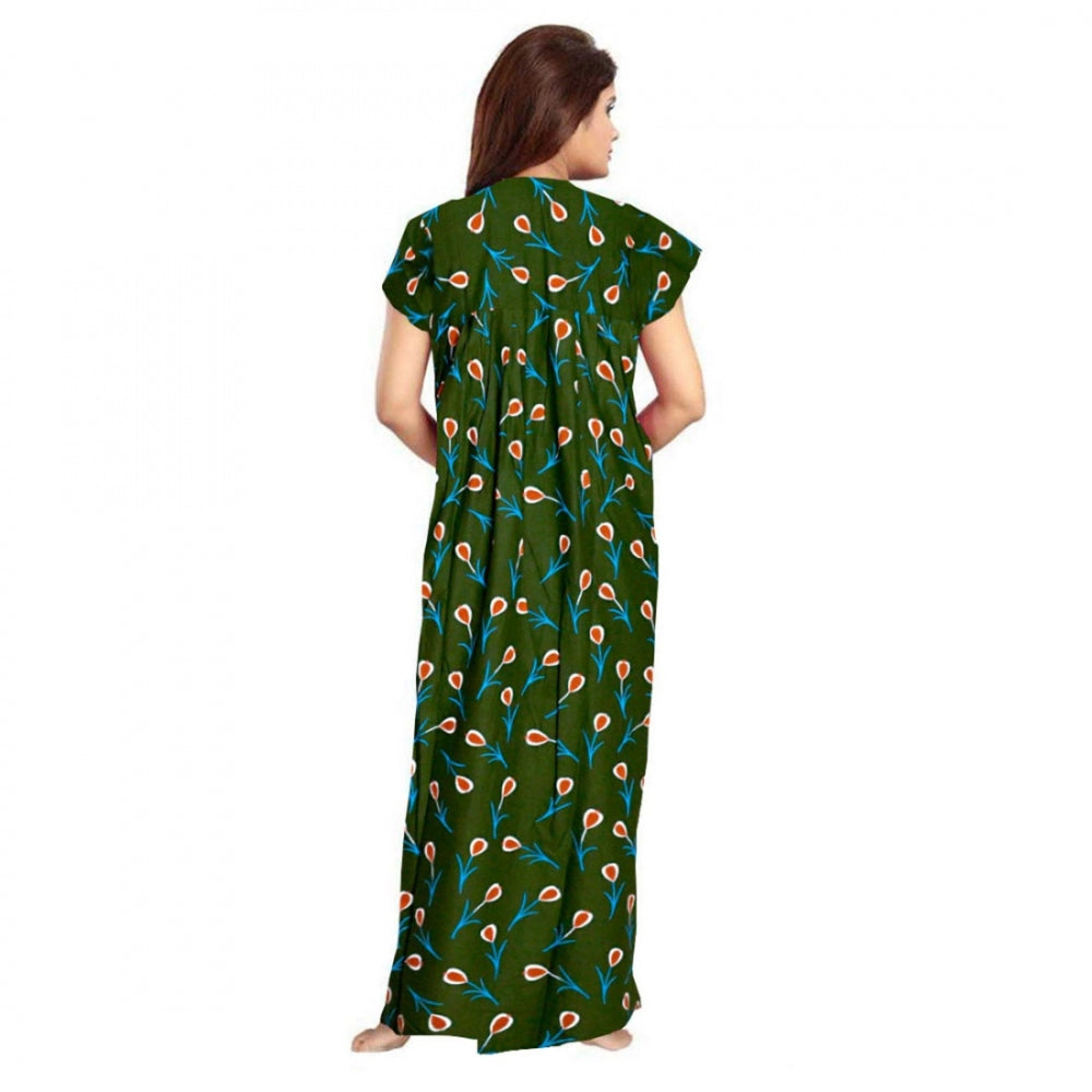 Vaystra Cotton Printed Maxi Nighty – Green