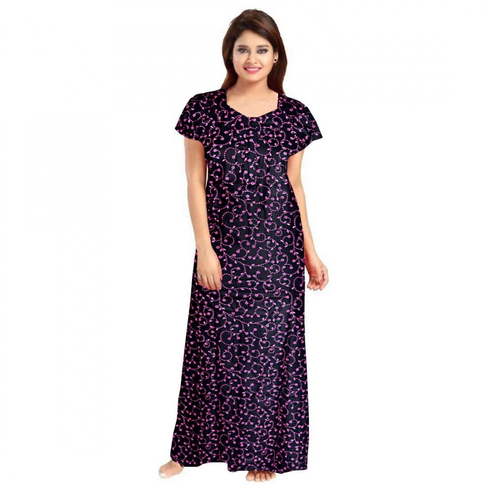 Vaystra Cotton Printed Maxi Nighty – Purple