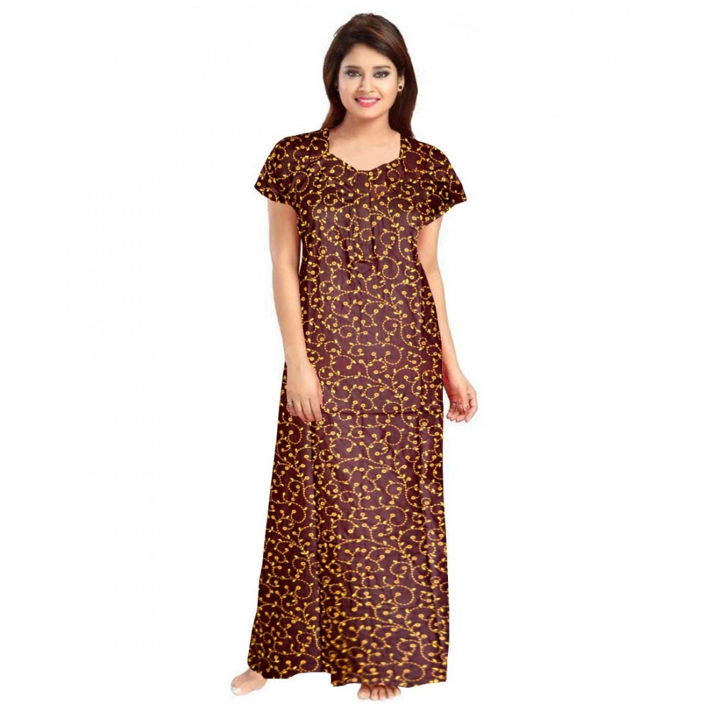 Vaystra Cotton Printed Maxi Nighty – Brown