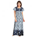 Vaystra Cotton Printed Maxi Nighty – Navy Blue