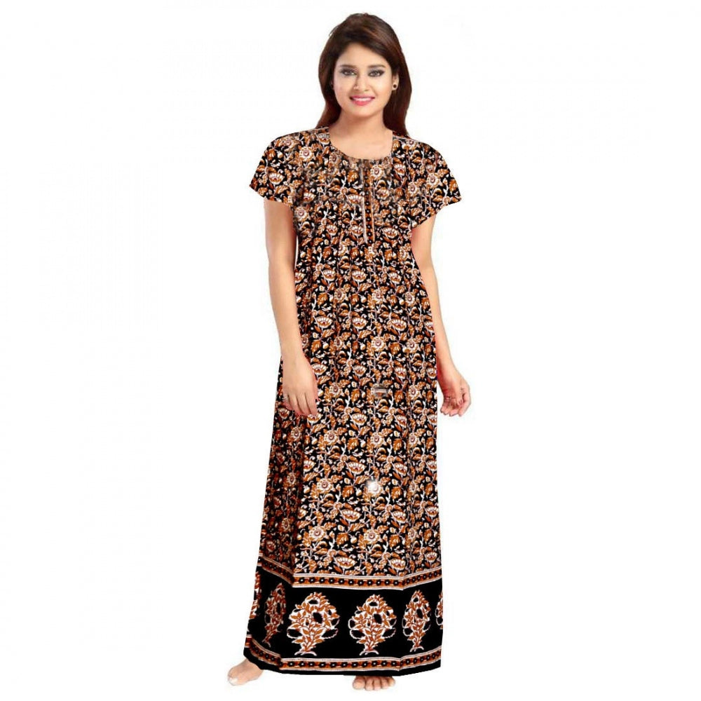 Vaystra Cotton Printed Maxi Nighty – Brown