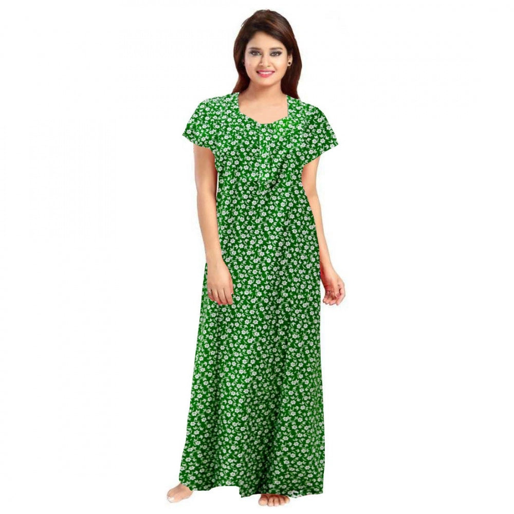 Vaystra Cotton Printed Maxi Nighty – Green