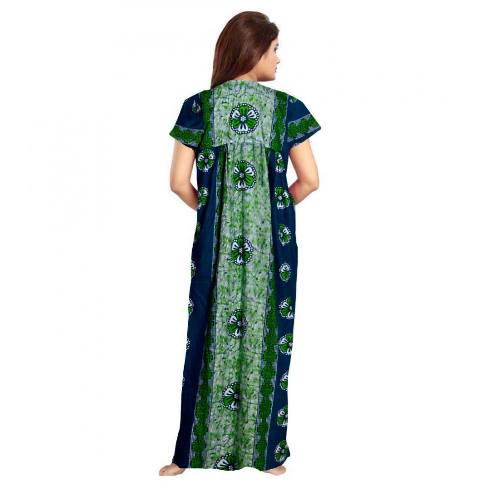 Vaystra Cotton Printed Maxi Nighty – Green
