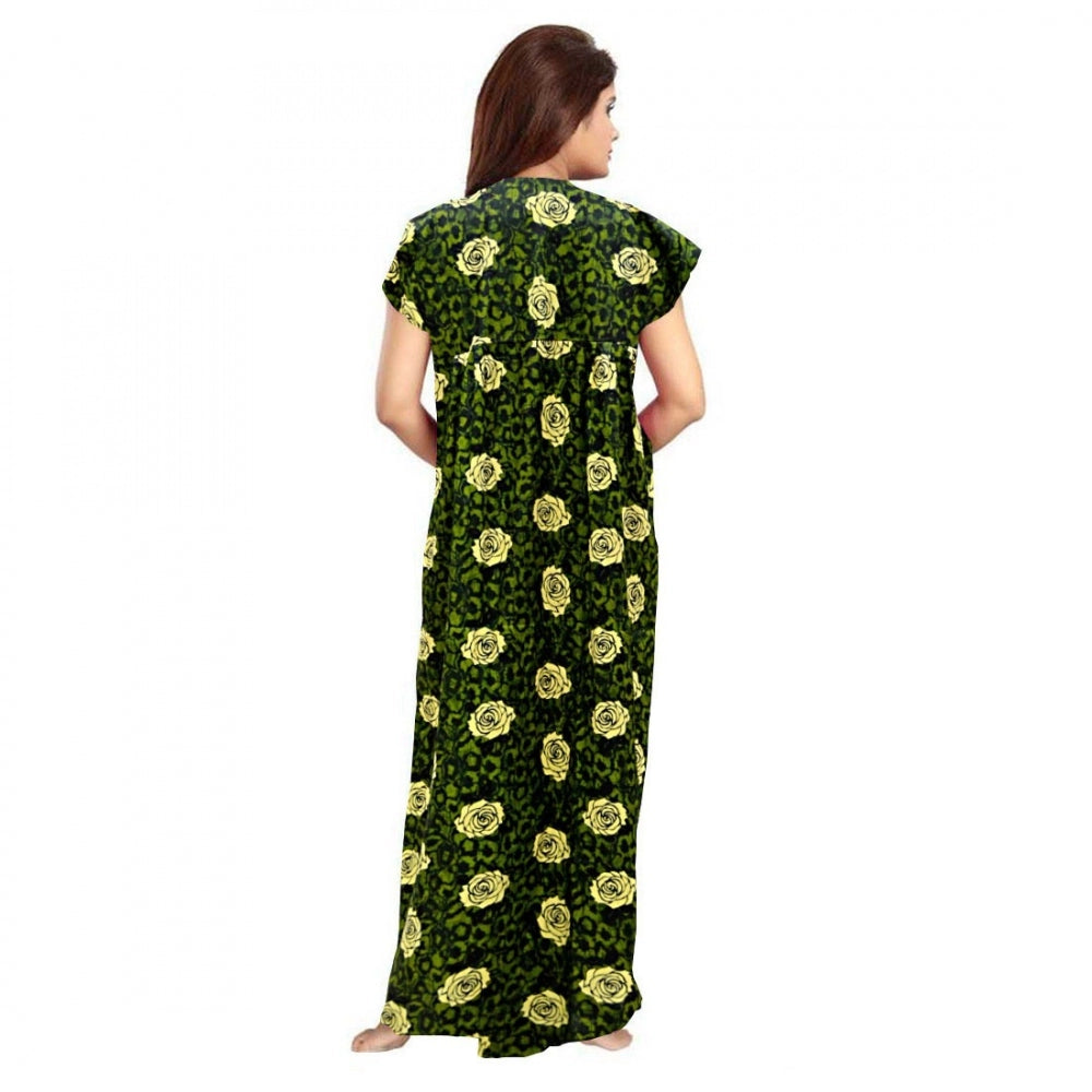Vaystra Cotton Printed Maxi Nighty – Green
