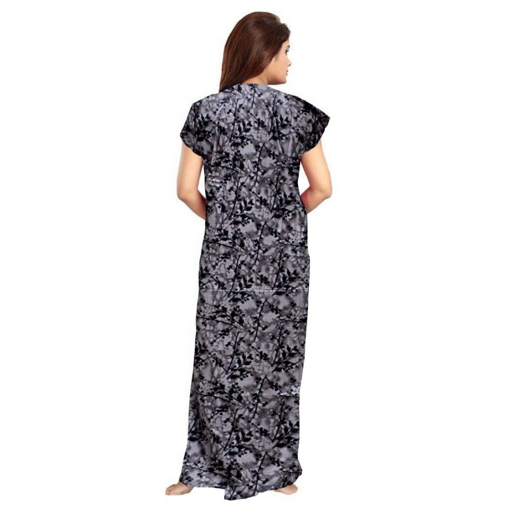 Vaystra Cotton Printed Maxi Nighty – Grey