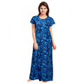 Vaystra Cotton Printed Maxi Nighty – Blue