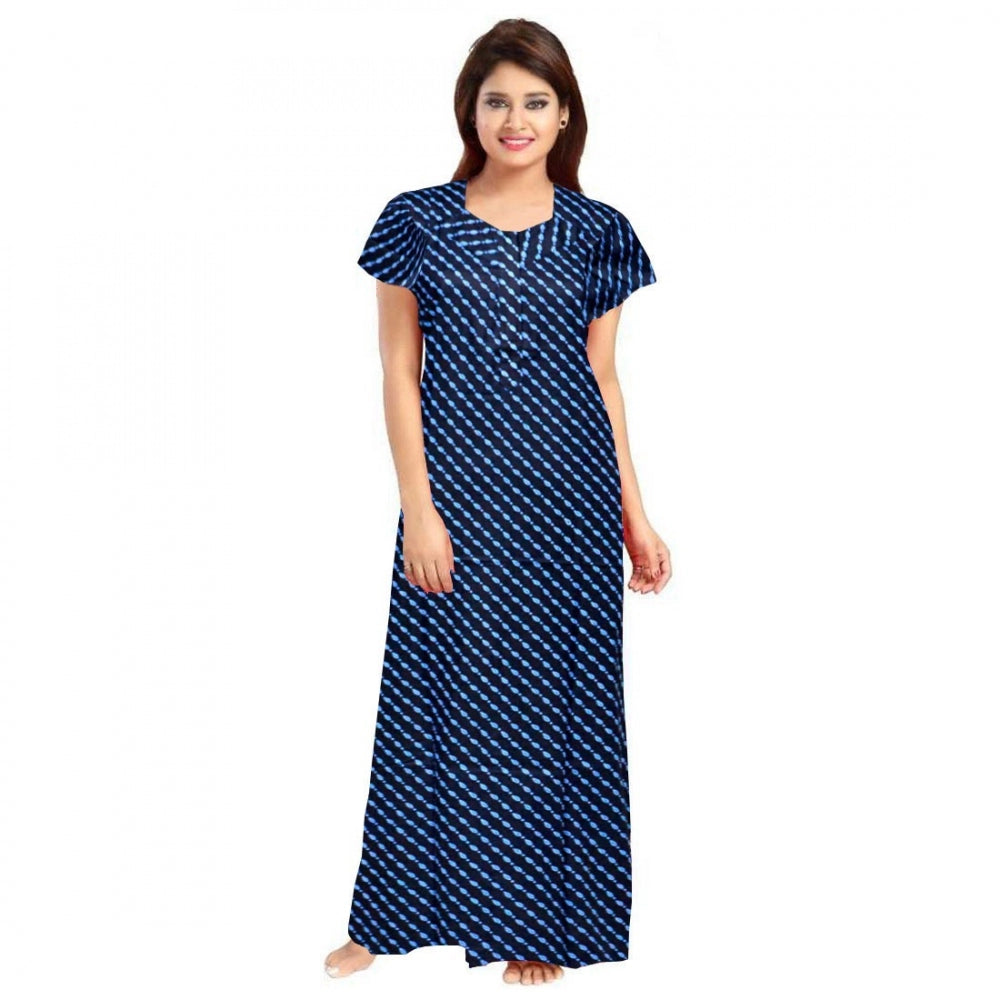 Vaystra Cotton Printed Maxi Nighty – Blue