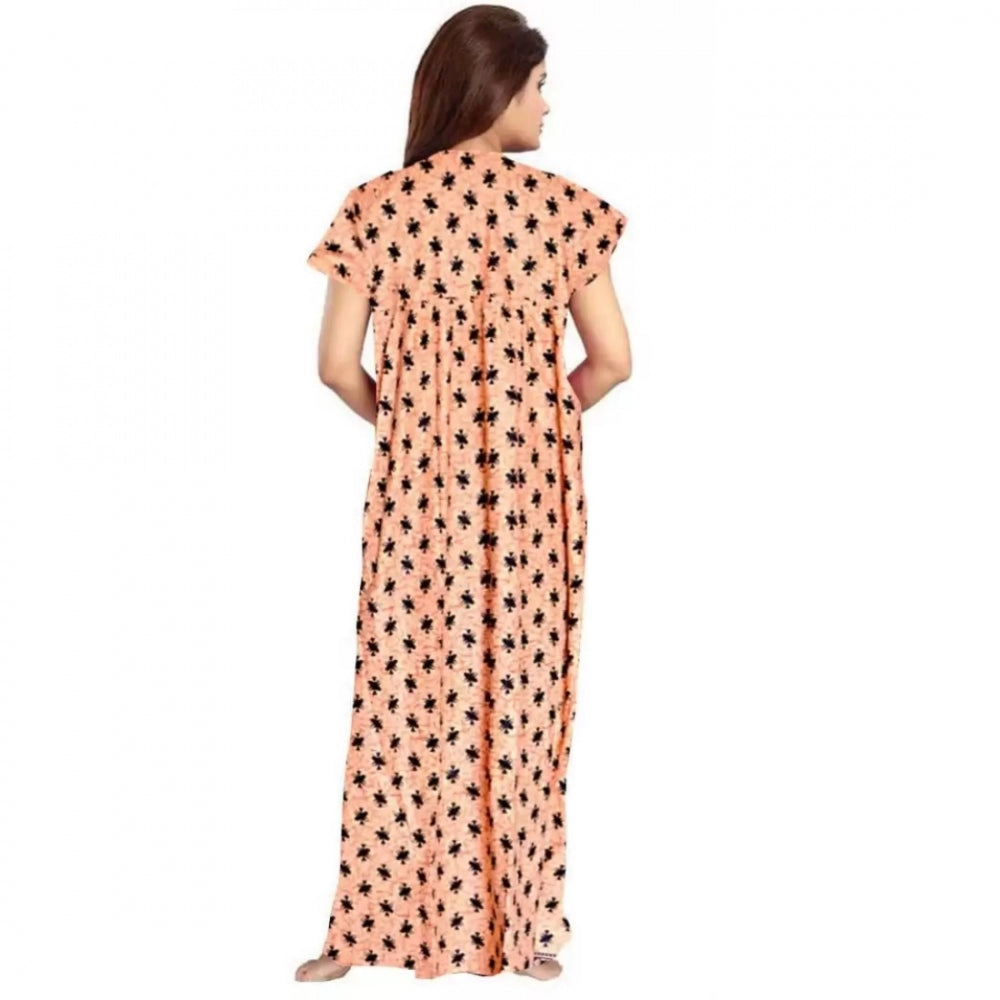 Vaystra Cotton Printed Maxi Nighty – Peach