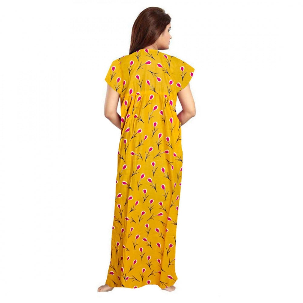 Vaystra Cotton Printed Maxi Nighty – Yellow