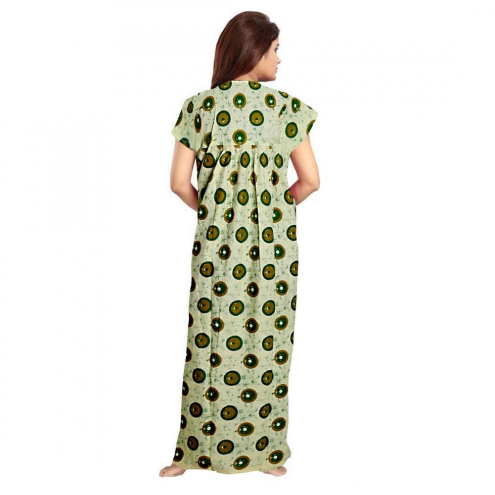 Vaystra Cotton Printed Maxi Nighty – Green
