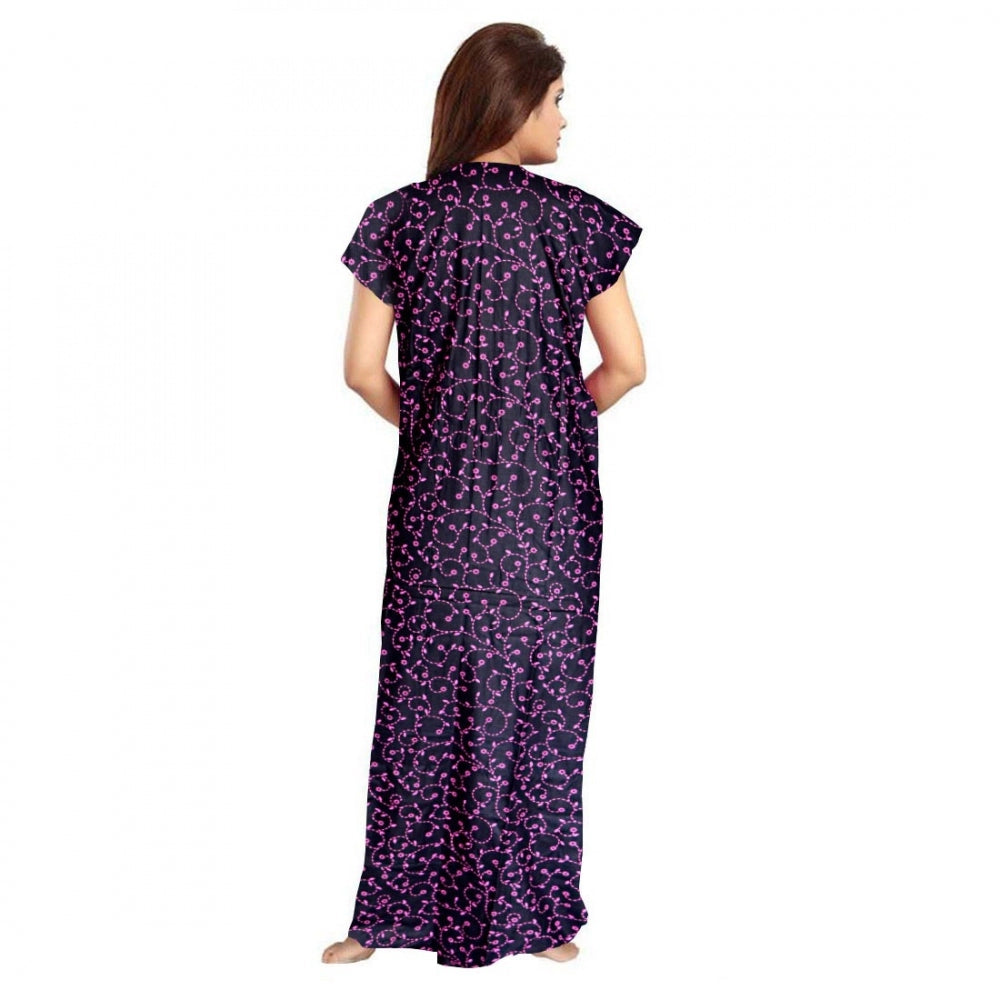 Vaystra Cotton Printed Maxi Nighty – Purple