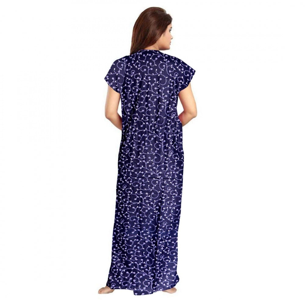 Vaystra Cotton Printed Maxi Nighty – Blue