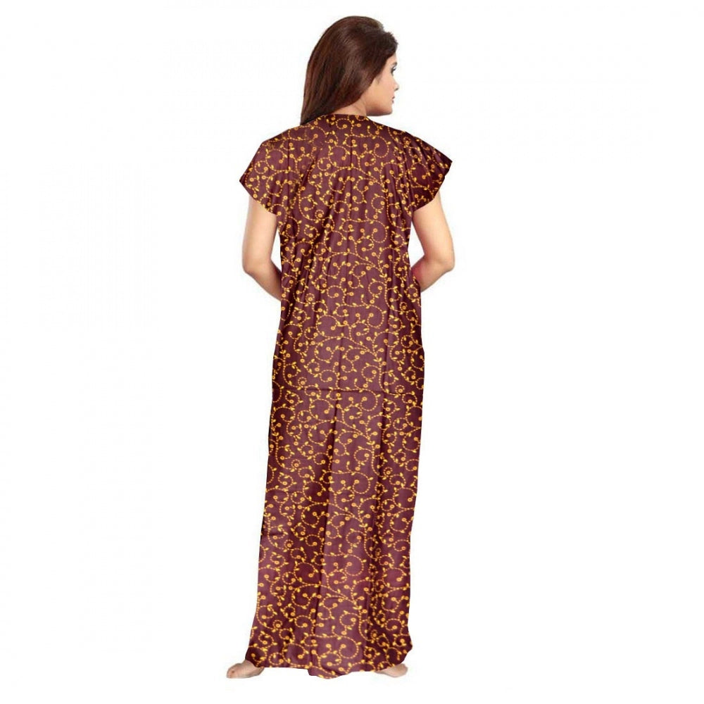 Vaystra Cotton Printed Maxi Nighty – Brown