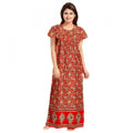 Vaystra Cotton Printed Maxi Nighty – Red