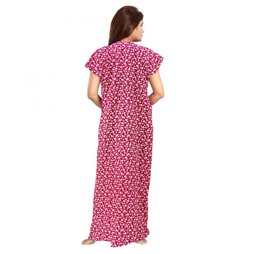 Vaystra Cotton Printed Maxi Nighty – Pink