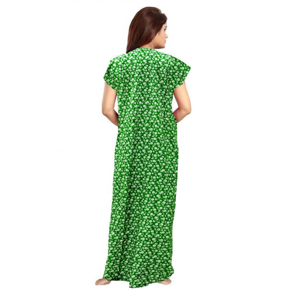 Vaystra Cotton Printed Maxi Nighty – Green