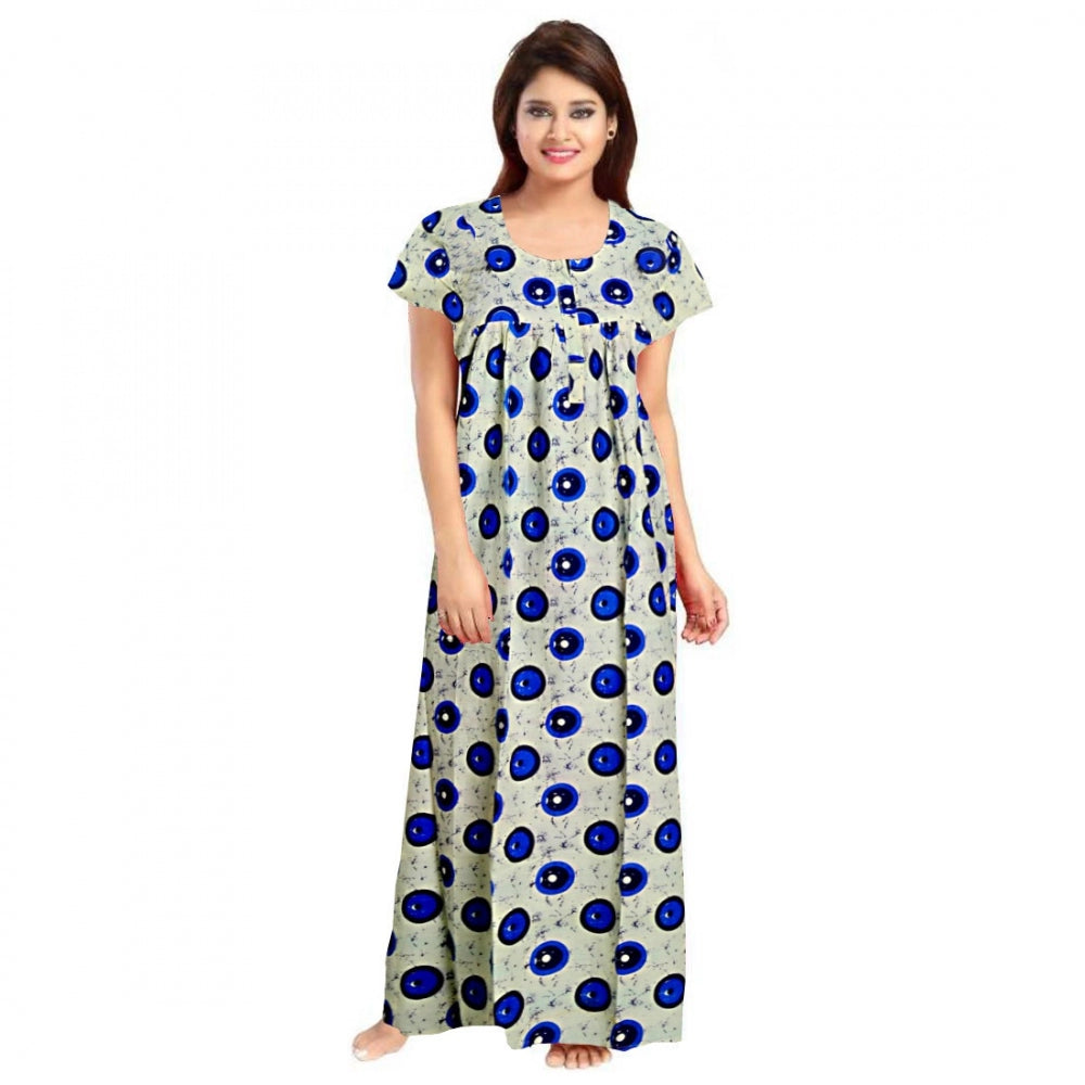 Vaystra Cotton Printed Maxi Nighty – Off White