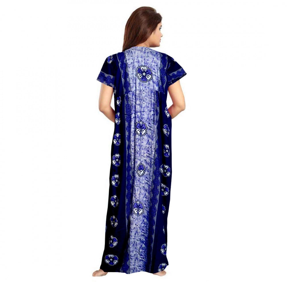 Vaystra Cotton Printed Maxi Nighty – Blue