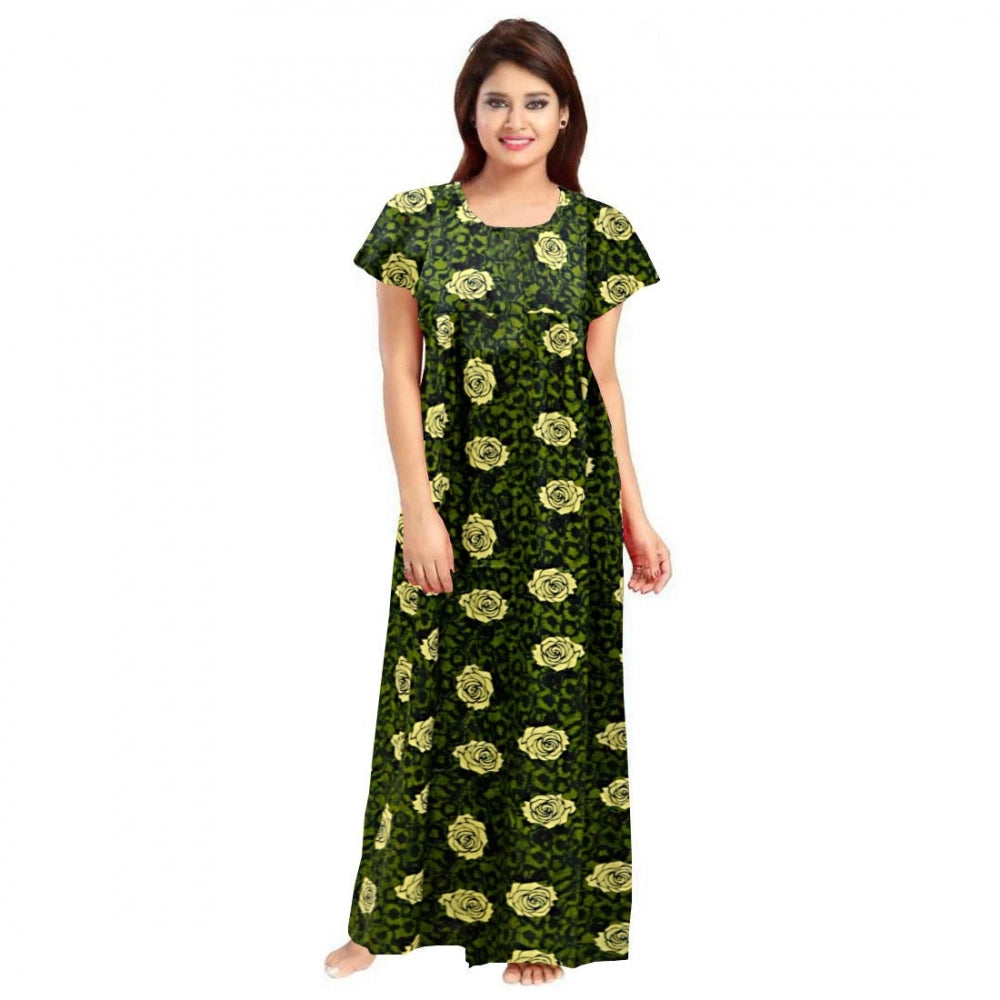 Vaystra Cotton Printed Maxi Nighty – Green