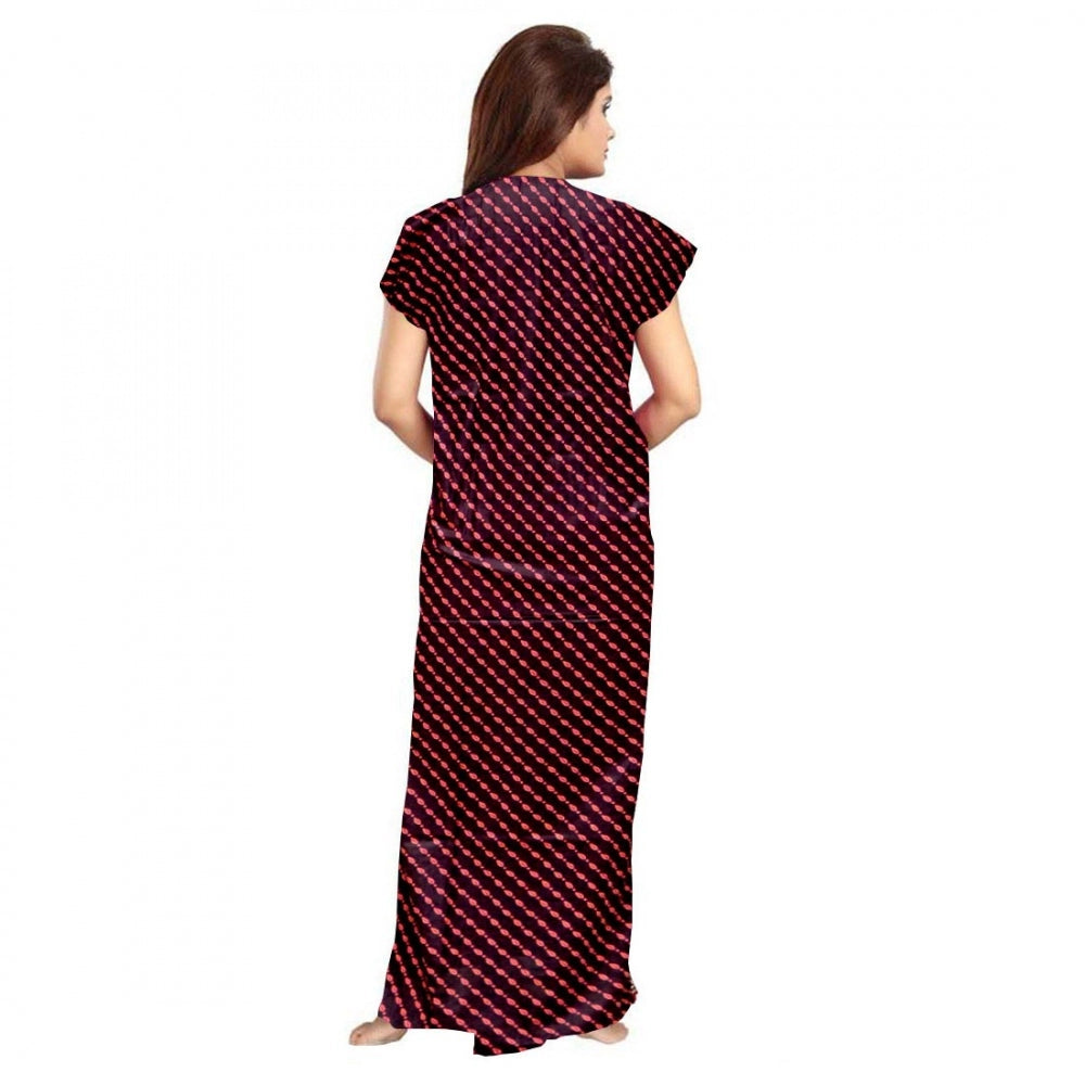 Vaystra Cotton Printed Maxi Nighty – Brown