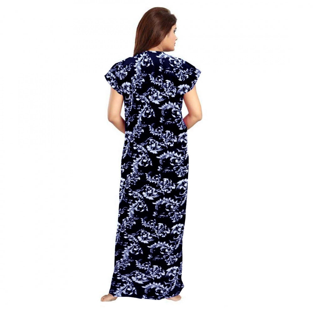 Vaystra Cotton Printed Maxi Nighty – Blue
