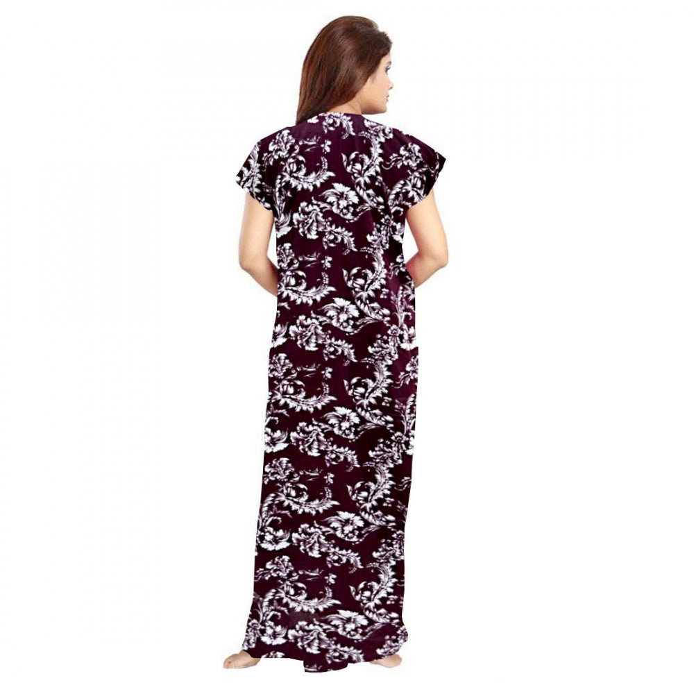Vaystra Cotton Printed Maxi Nighty – Wine