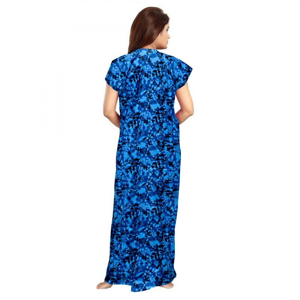 Vaystra Cotton Printed Maxi Nighty – Blue