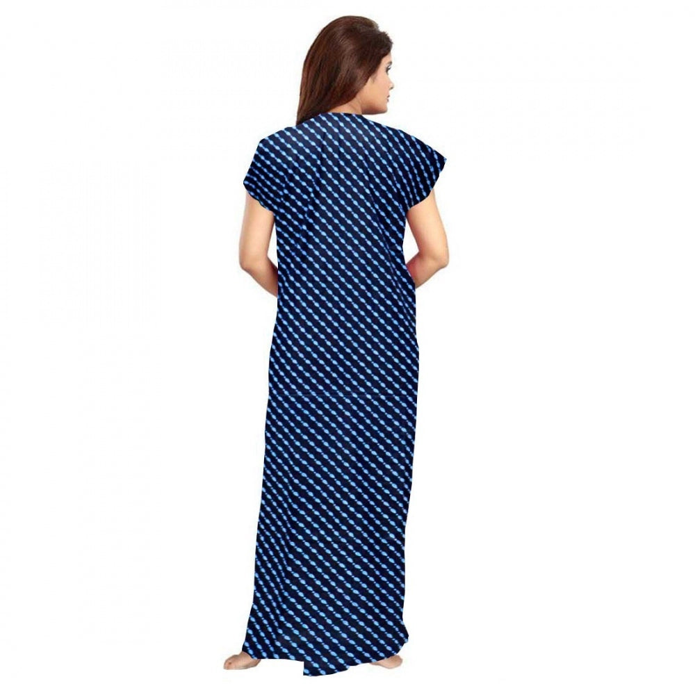 Vaystra Cotton Printed Maxi Nighty – Blue