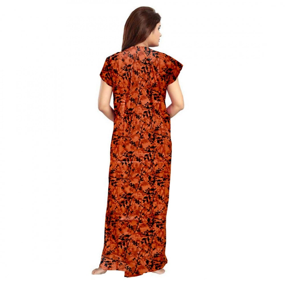 Vaystra Cotton Printed Maxi Nighty – Orange