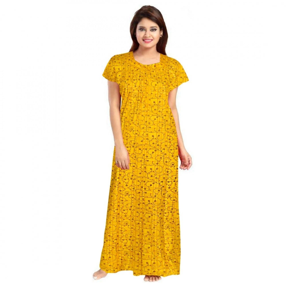Vaystra Cotton Printed Maxi Nighty – Yellow