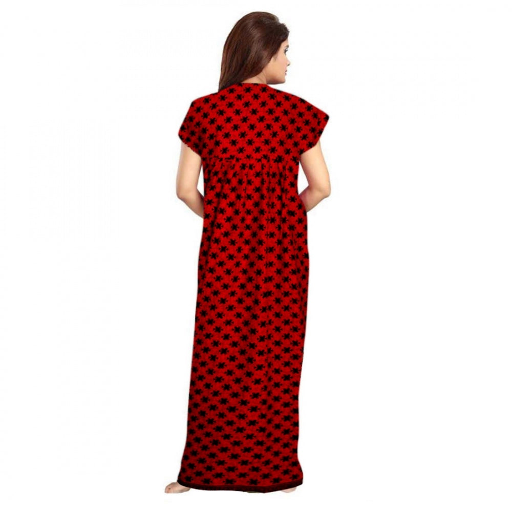 Vaystra Cotton Printed Maxi Nighty – Red