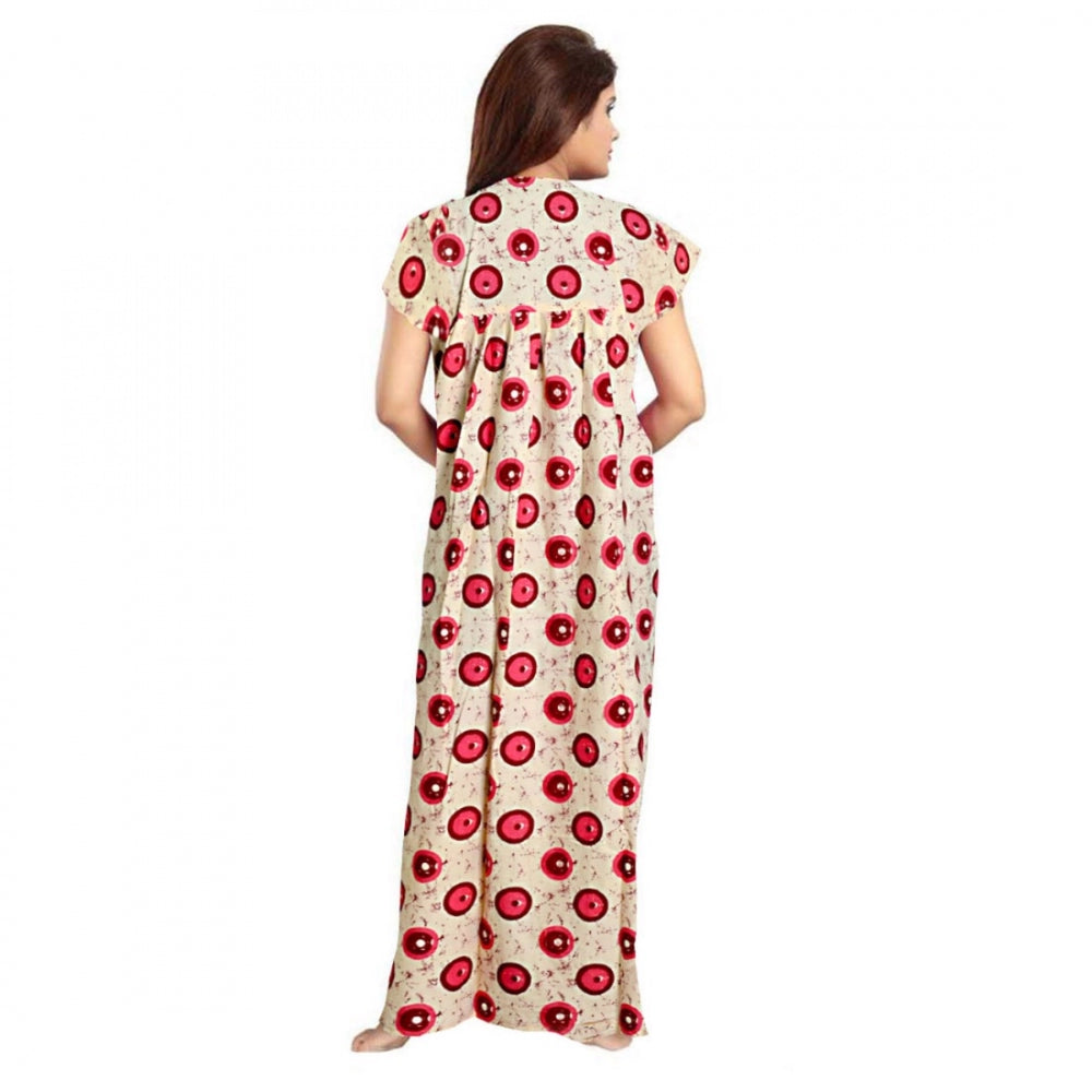 Vaystra Cotton Printed Maxi Nighty – Red
