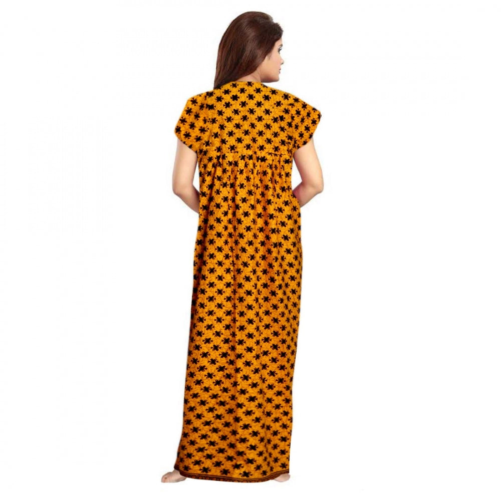 Vaystra Cotton Printed Maxi Nighty – Mustard