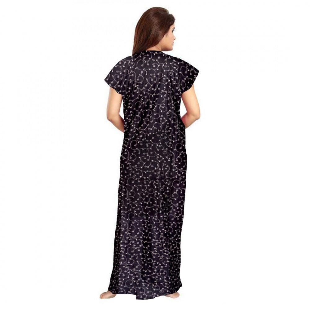 Vaystra Cotton Printed Maxi Nighty – Grey