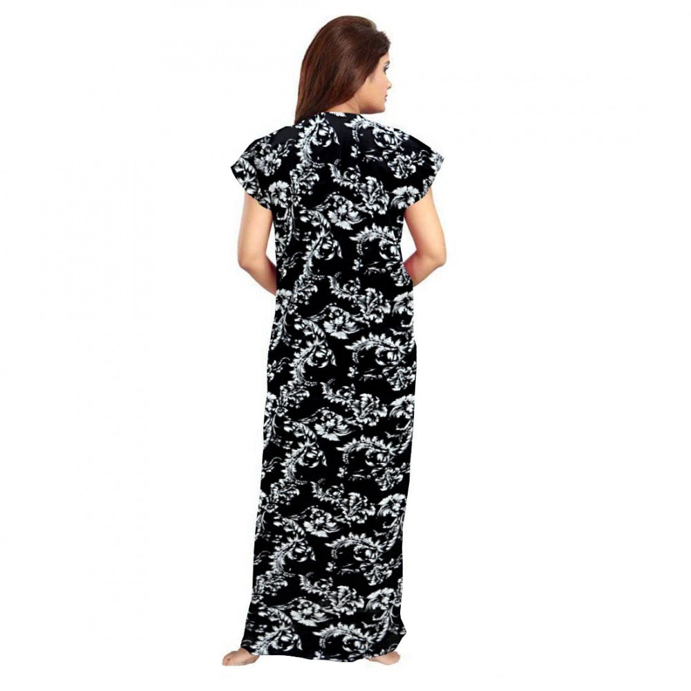 Vaystra Cotton Printed Maxi Nighty – Black