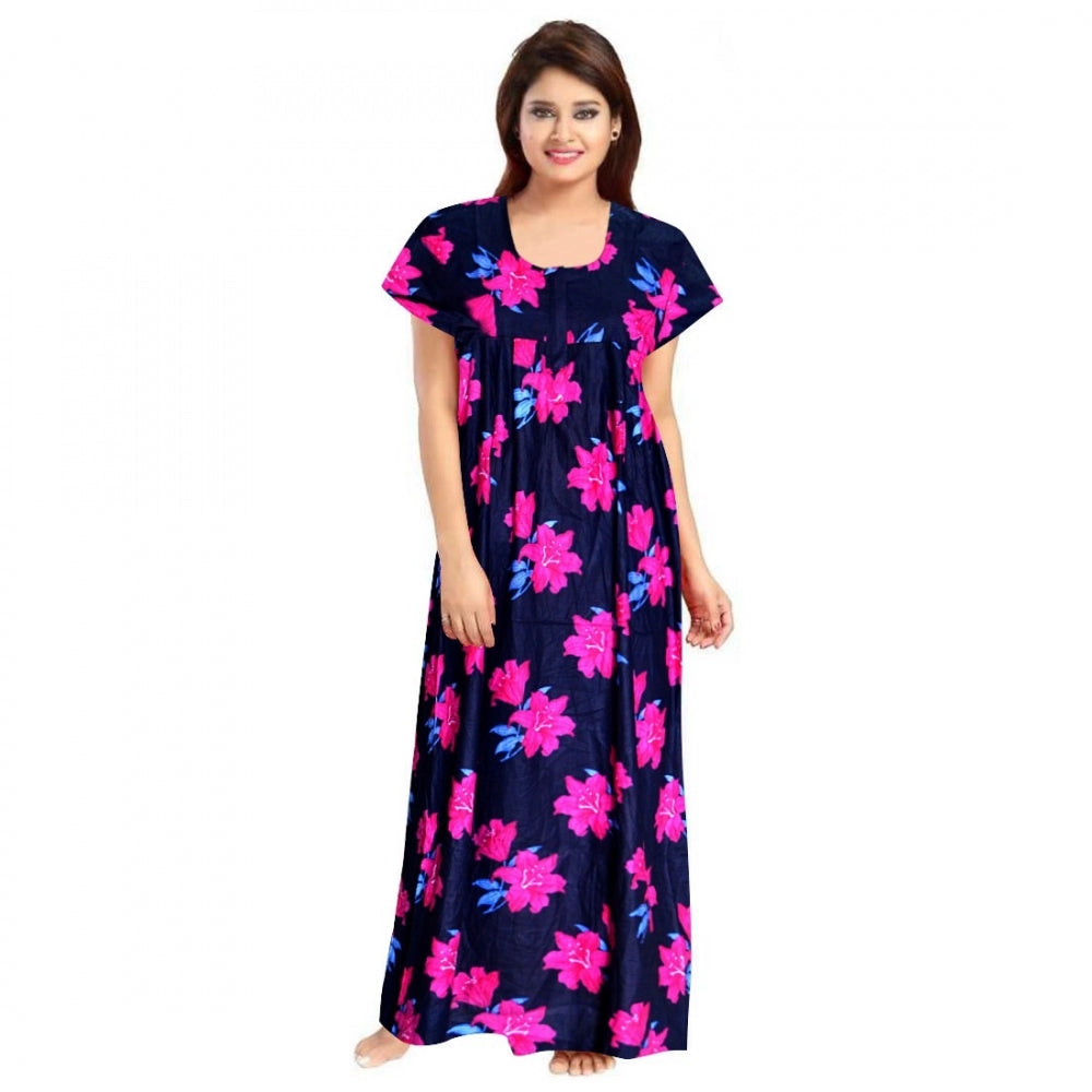 Vaystra Cotton Printed Maxi Nighty – Pink
