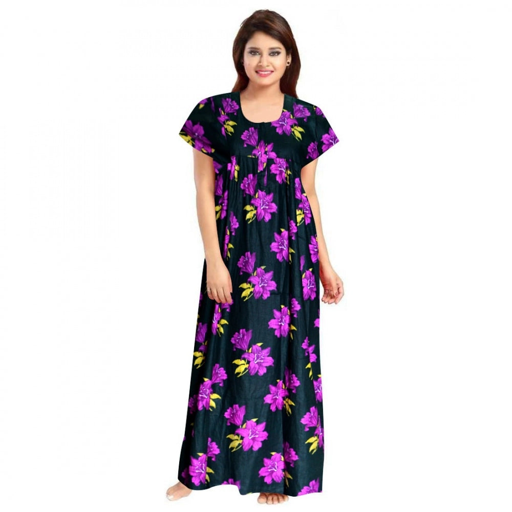 Vaystra Cotton Printed Maxi Nighty – Pink