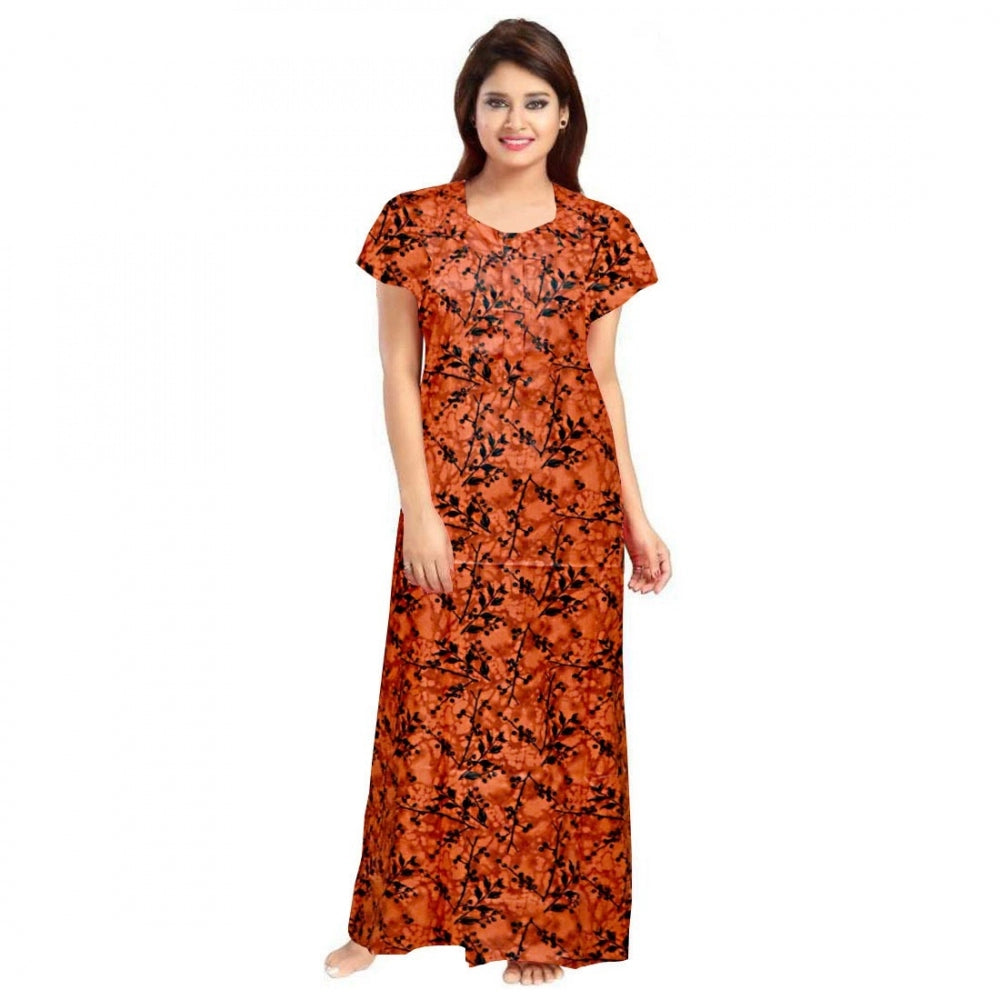Vaystra Cotton Printed Maxi Nighty – Orange