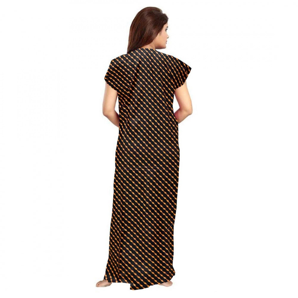 Vaystra Cotton Printed Maxi Nighty – Brown