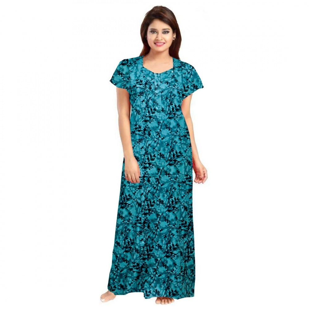 Vaystra Cotton Printed Maxi Nighty – Blue