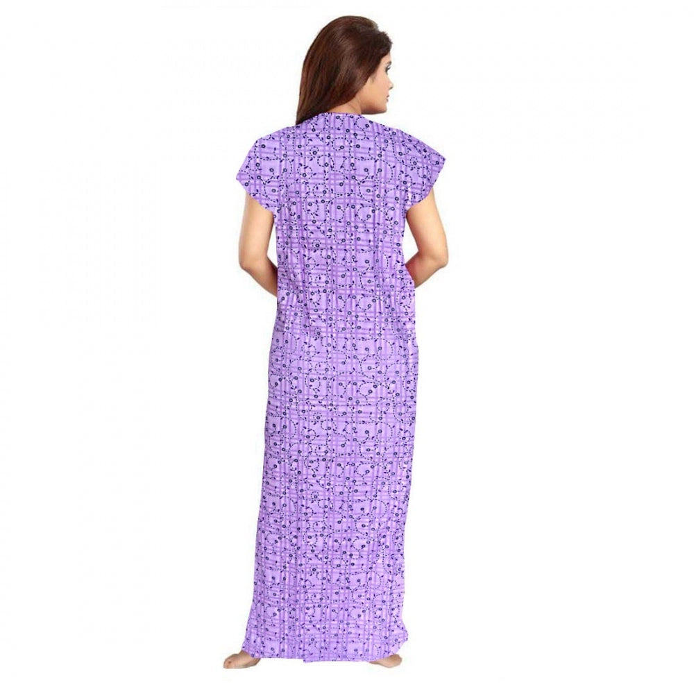 Vaystra Cotton Printed Maxi Nighty – Lavender