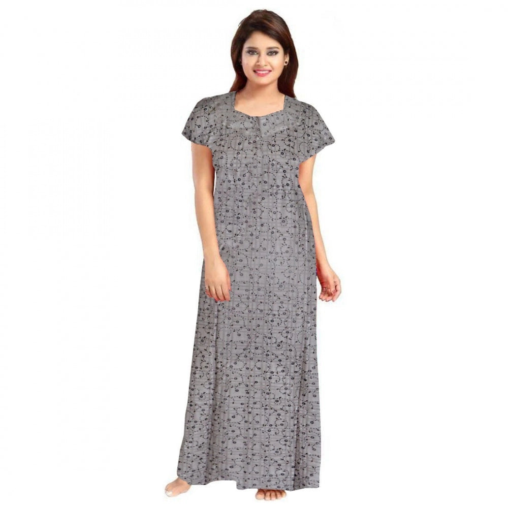 Vaystra Cotton Printed Maxi Nighty – Grey