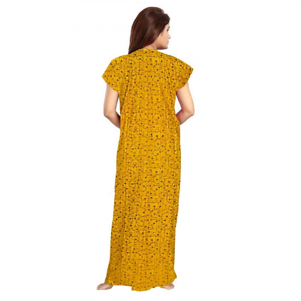 Vaystra Cotton Printed Maxi Nighty – Yellow