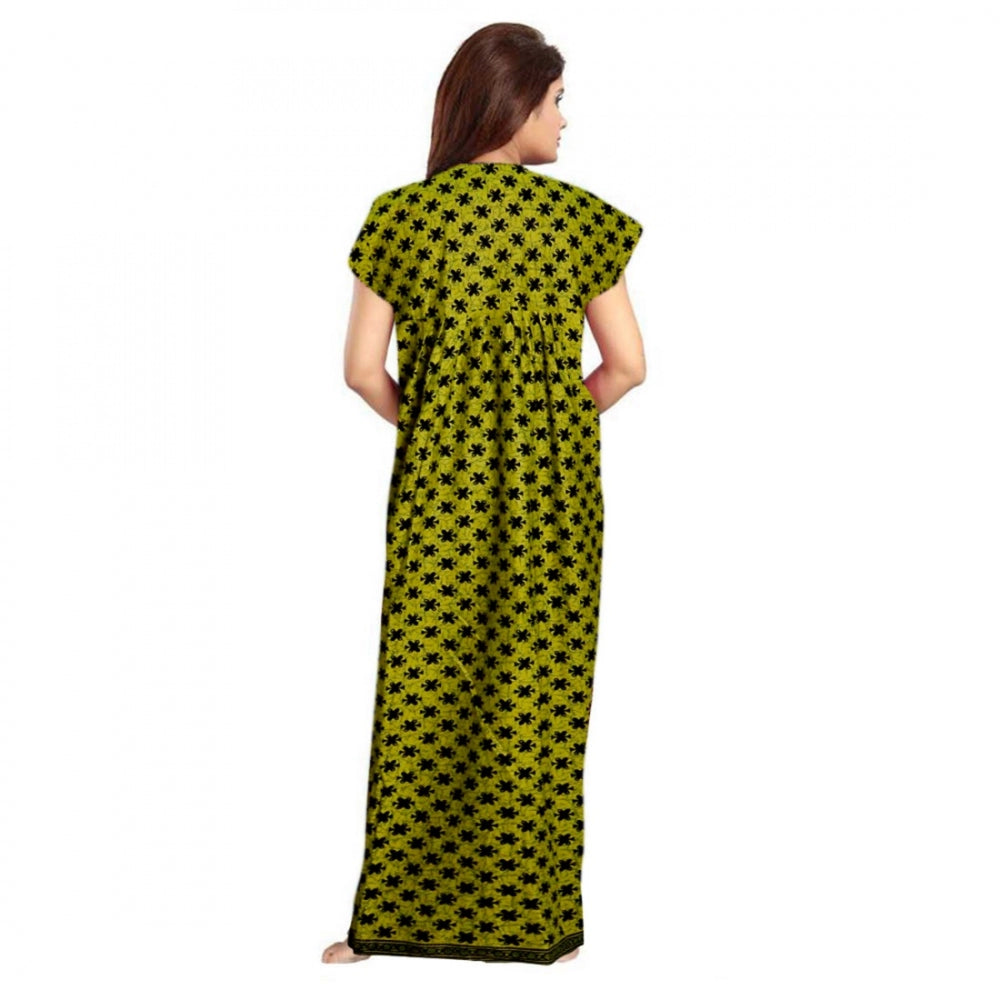 Vaystra Cotton Printed Maxi Nighty – Green