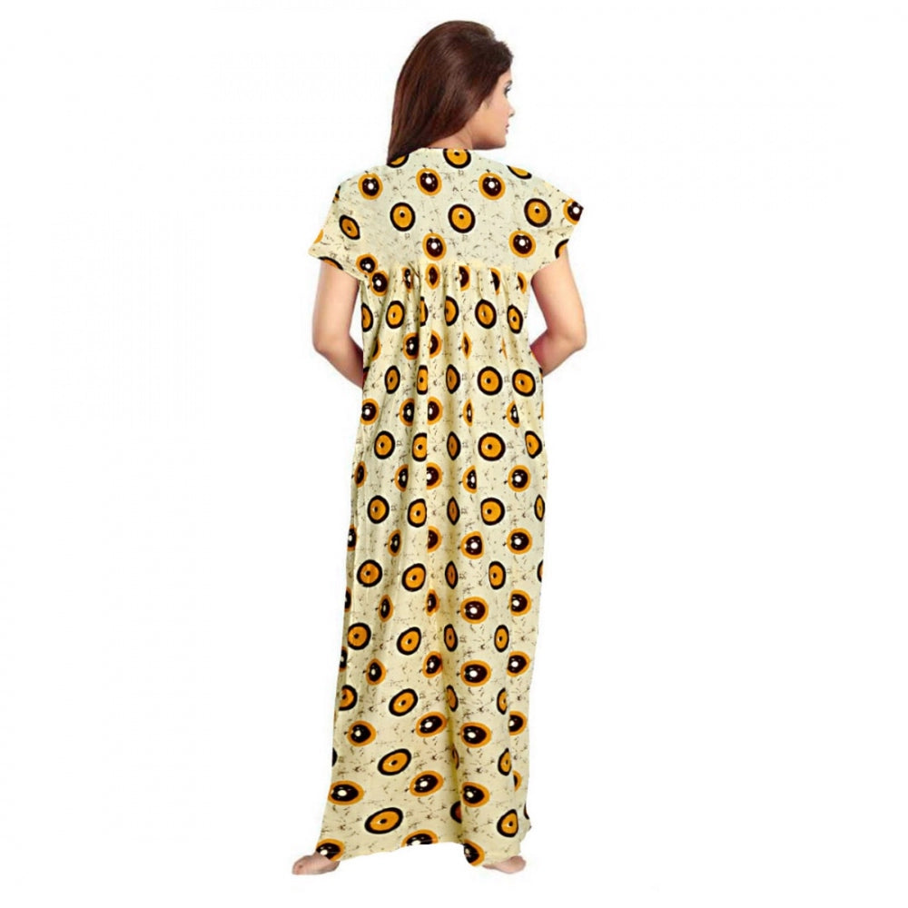 Vaystra Cotton Printed Maxi Nighty – Off White